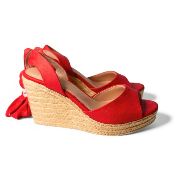 ZBY Vibrant Red Espadrille Wedge Sandals Lace-Up Ankle Wrap Platform Liyuandian - Picture 8 of 16